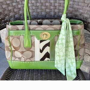 Coach Green and Brown Signature Tote